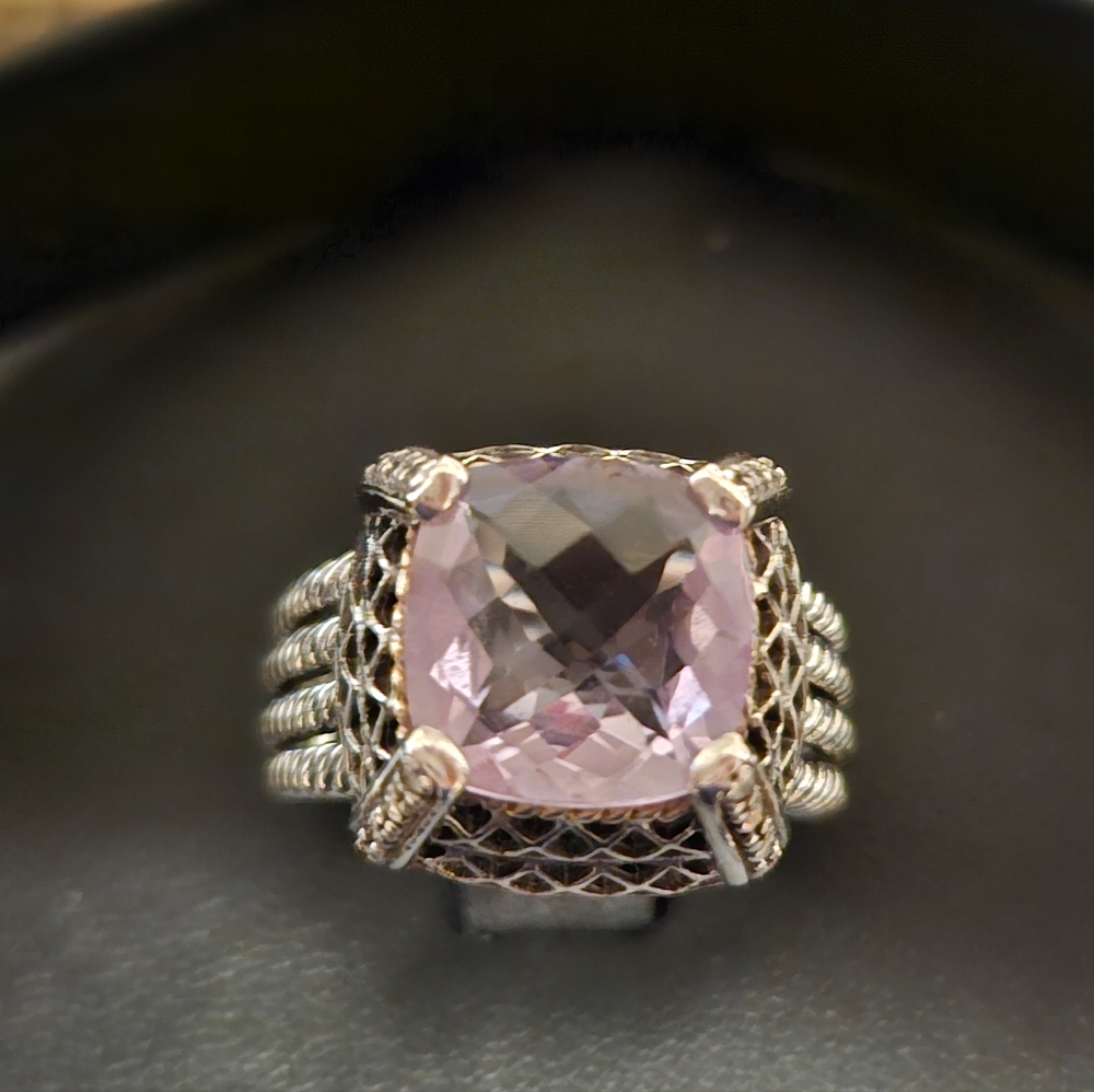 Amethyst 925 Sterling Silver and 14k Gold Accents High Profile Ring Sz 7.75-8